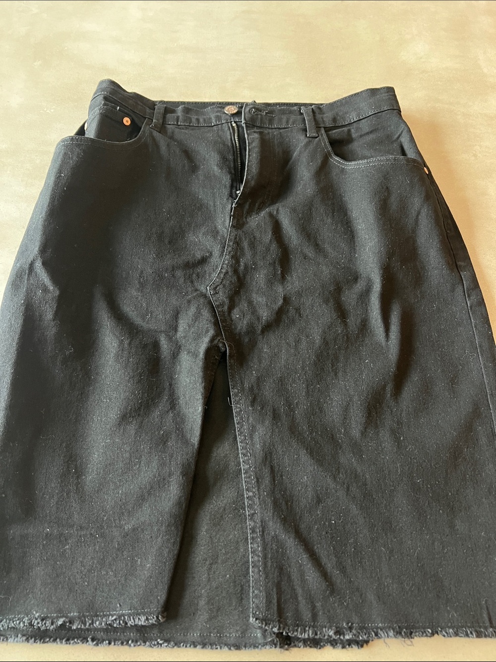 Amazon Black Denim Midi Skirt with Front Slit